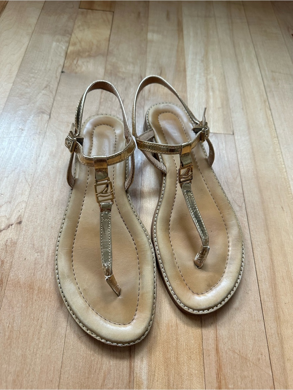 Gold T-Strap Women’s Sandals